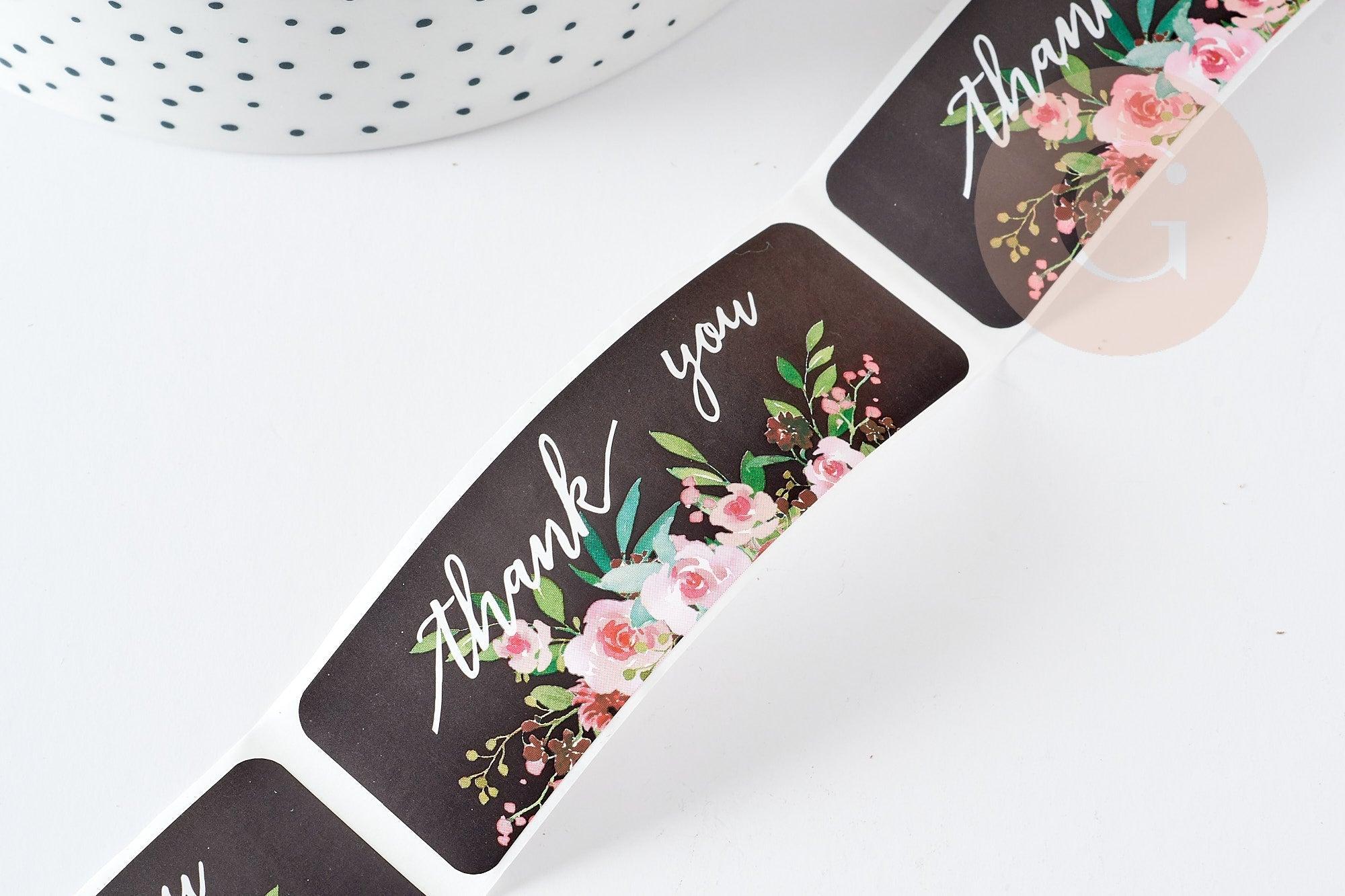 Gingerlily Perles G6135 stickers merci fleurs noirs 75mm x120