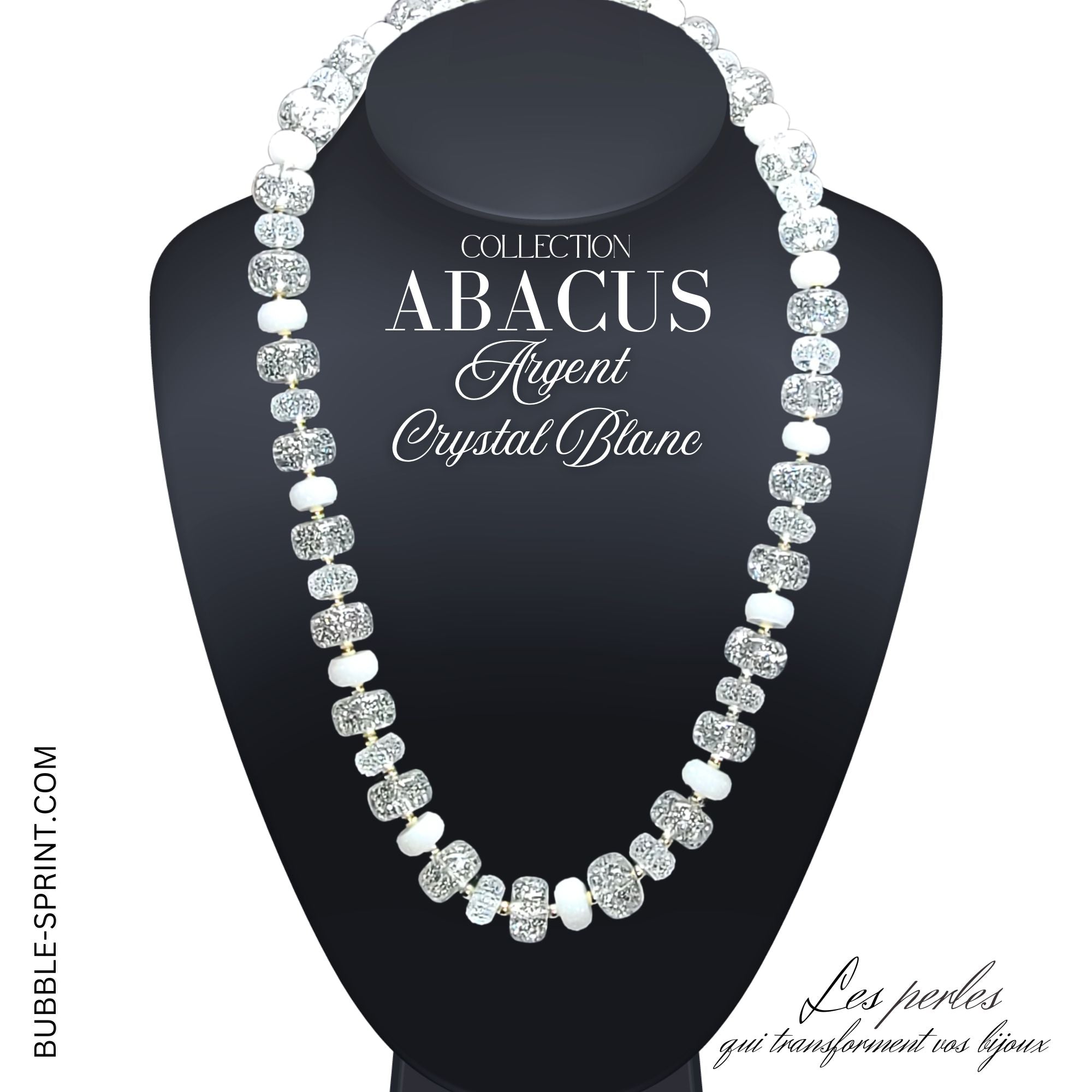 Artshop Abacus collier argent crystal blanc 54cm kit