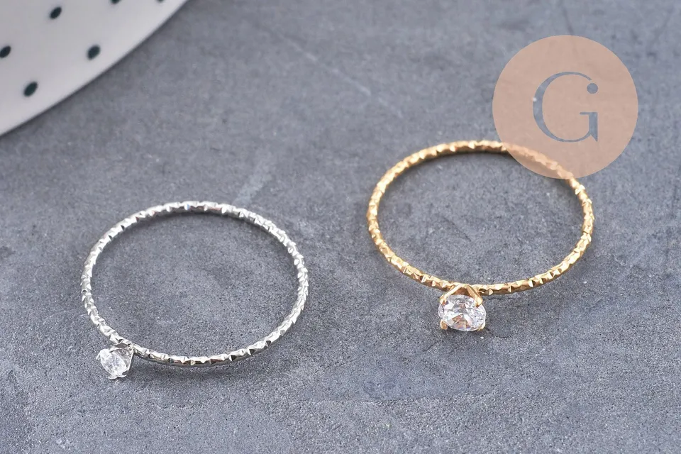 Gingerlily Perles G10361 bague solitaire zircon dorée taille 54 x1