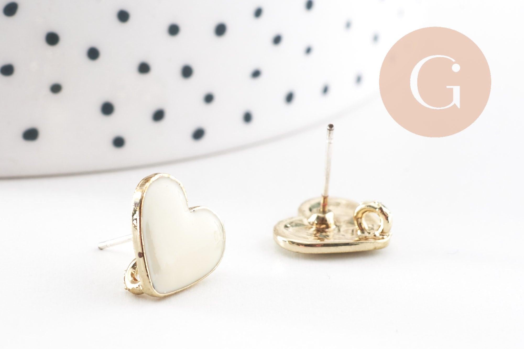 Gingerlily G9900 boucles puces coeur doré émail blanc 11,5mm