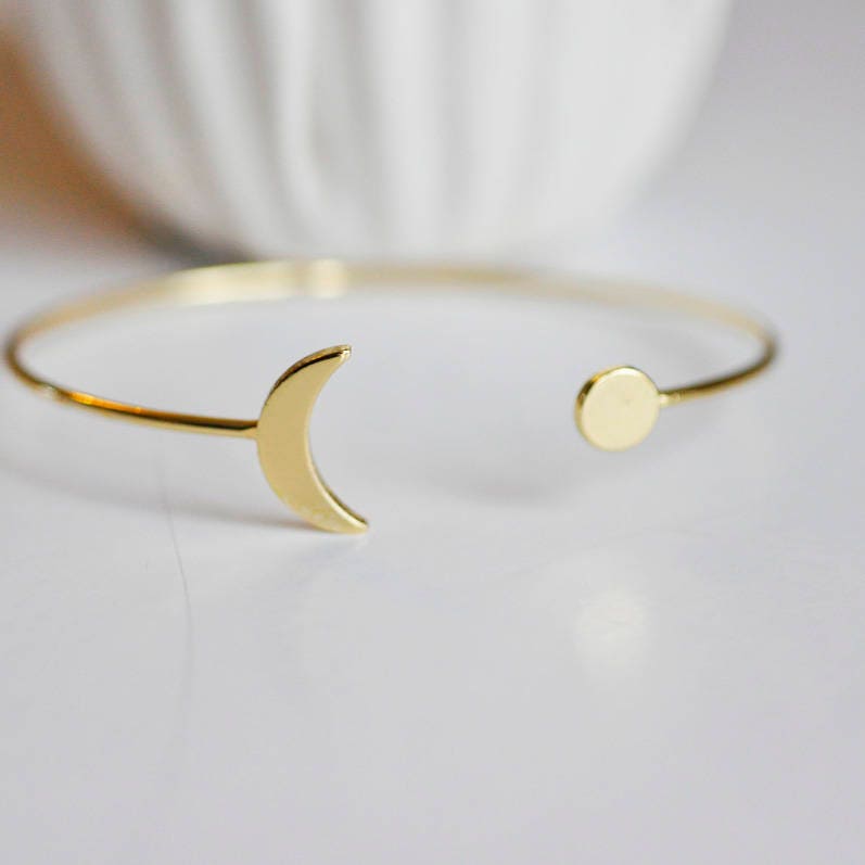 Gingerlily Bracelet jonc réglable lune laiton doré 14K, x1