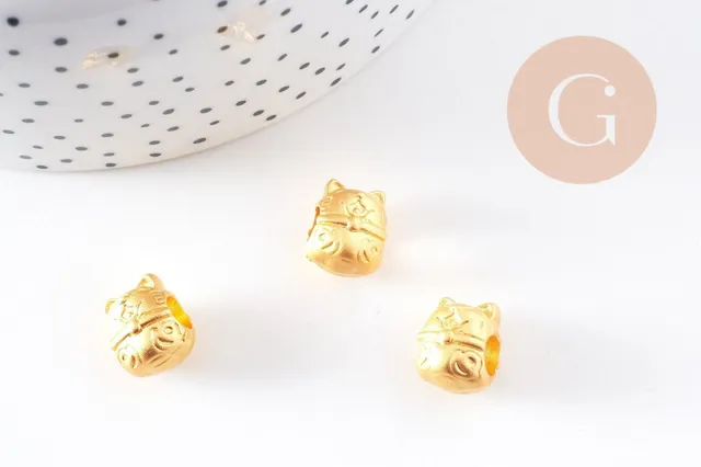 Gingerlily Perles tête de chat Maneki Neko zamac doré mat 12,5 mm x5