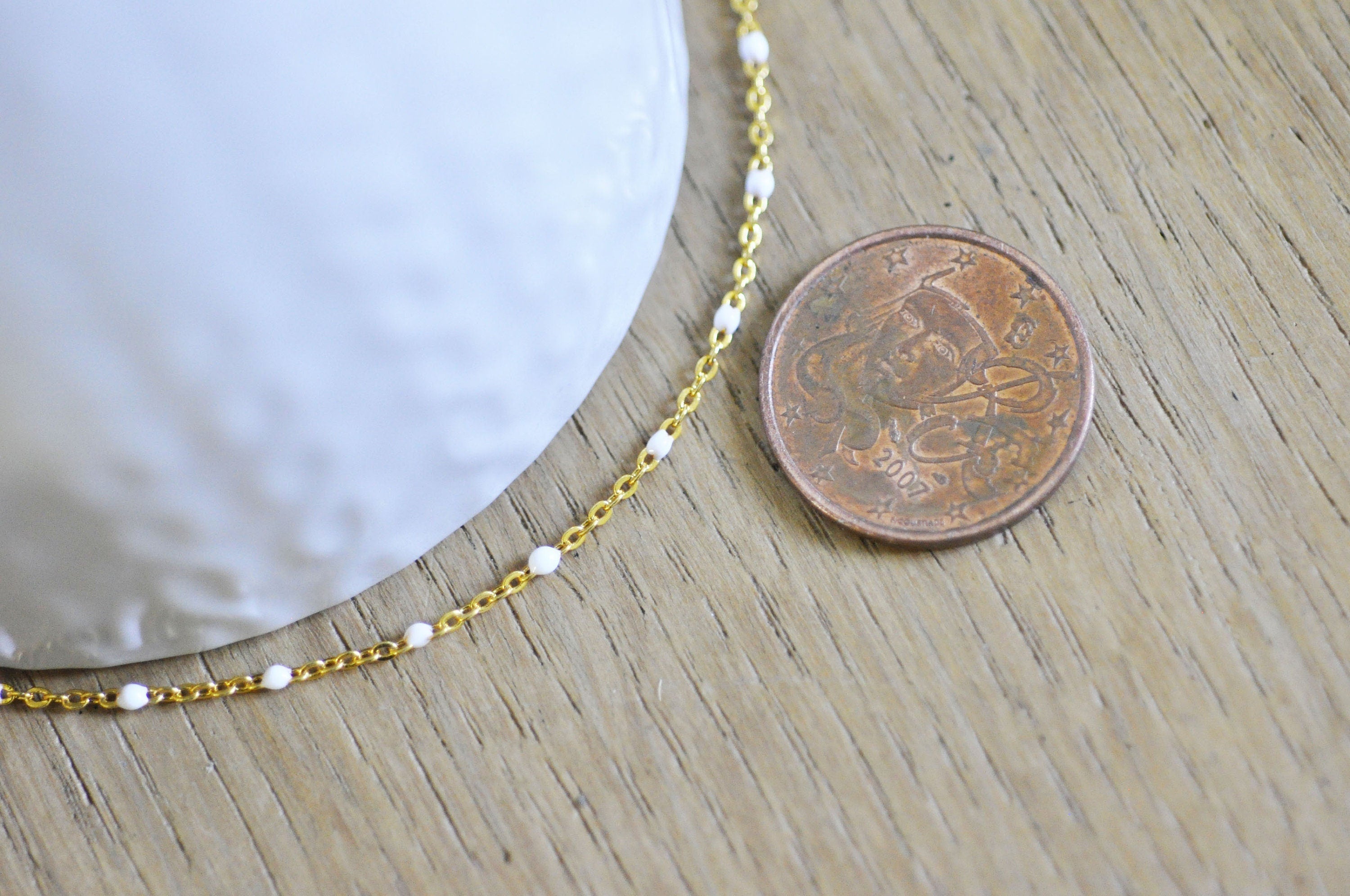 Gingerlily Chaîne Laiton Doré 18k Résine Blanche 2mm 1m
