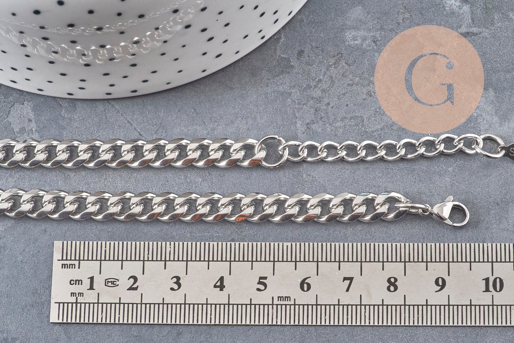 Gingerlily Collier chaîne cubaine acier platine 9mm 41cm