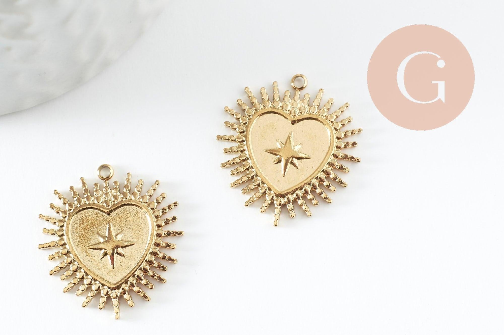 Gingerlily Pendentif coeur ex-voto acier doré G9580 14.5mm x1