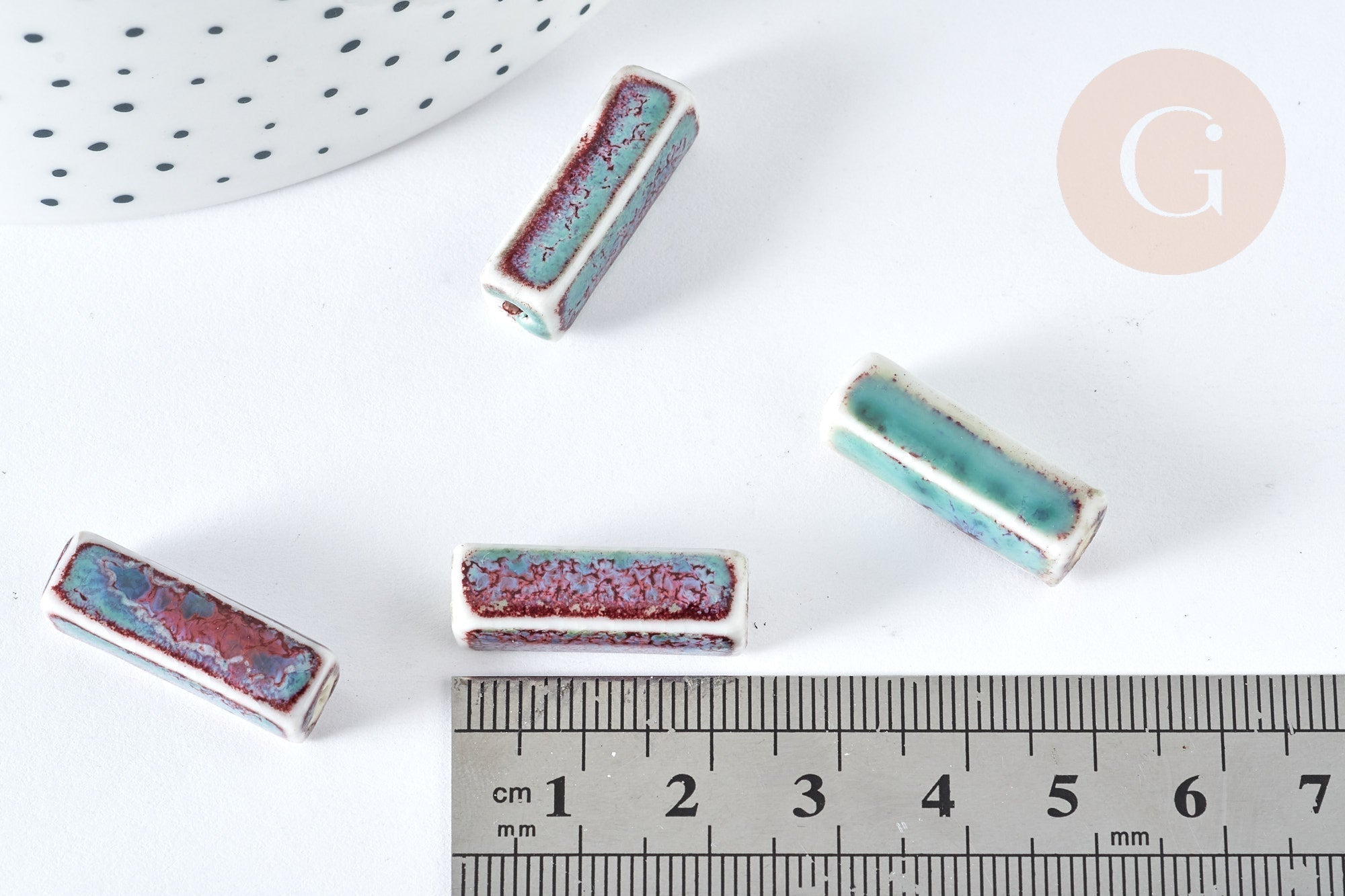 Gingerlily Perles porcelaine rectangle bleu clair 25-29mm x5
