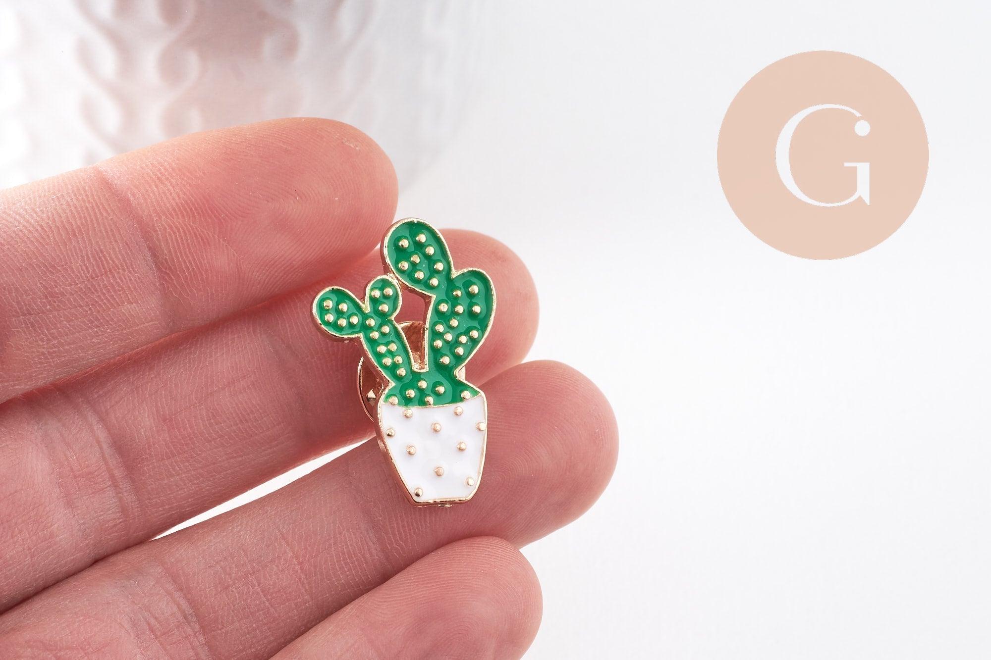Gingerlily Broches G9975 broche cactus zamac doré émail vert 28mm