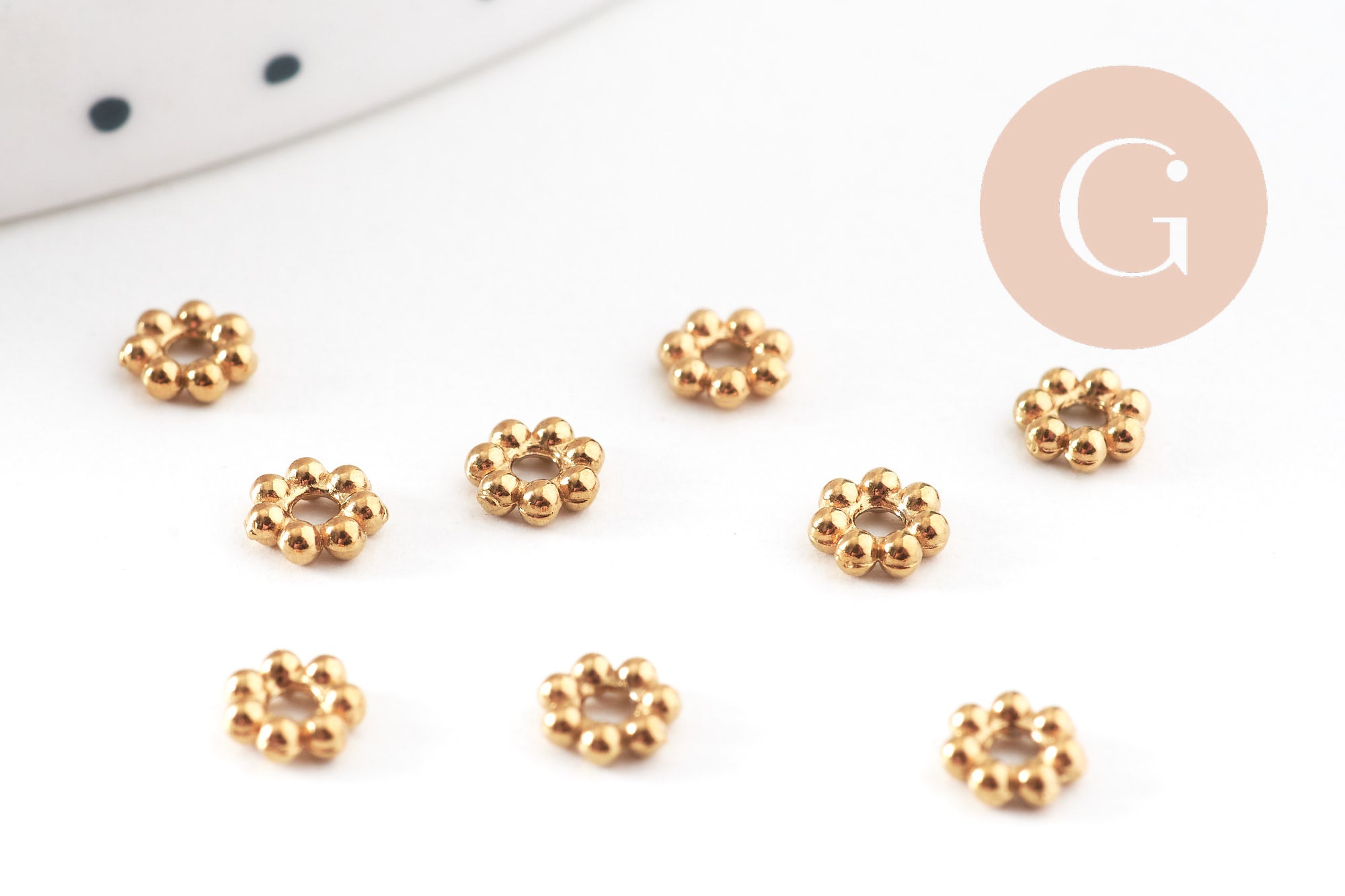 Gingerlily Perles Rondelles Fleurs Doré 4mm x10 Inox