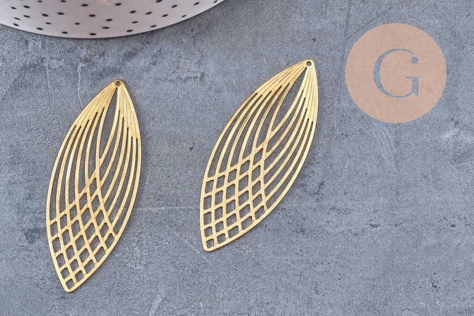 Gingerlily Pendentifs G10930 estampe feuille laiton brut 56mm x2