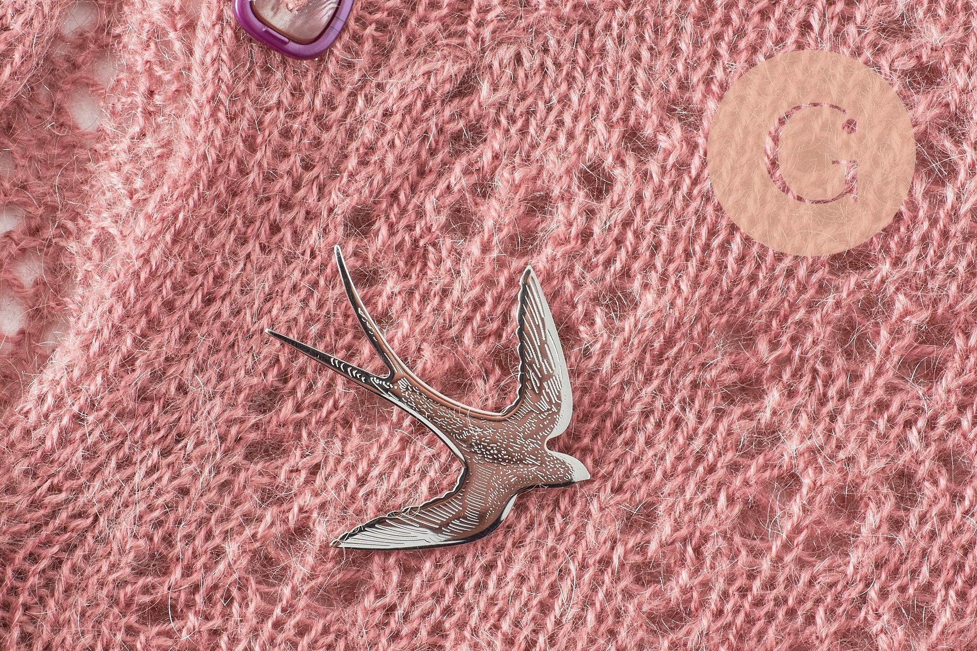 Gingerlily broche hirondelle G9777 acier inoxydable 55mm argenté