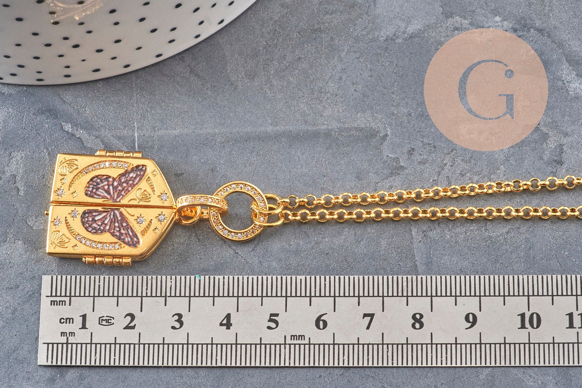 Gingerlily Collier locket lune étoiles acier doré x1