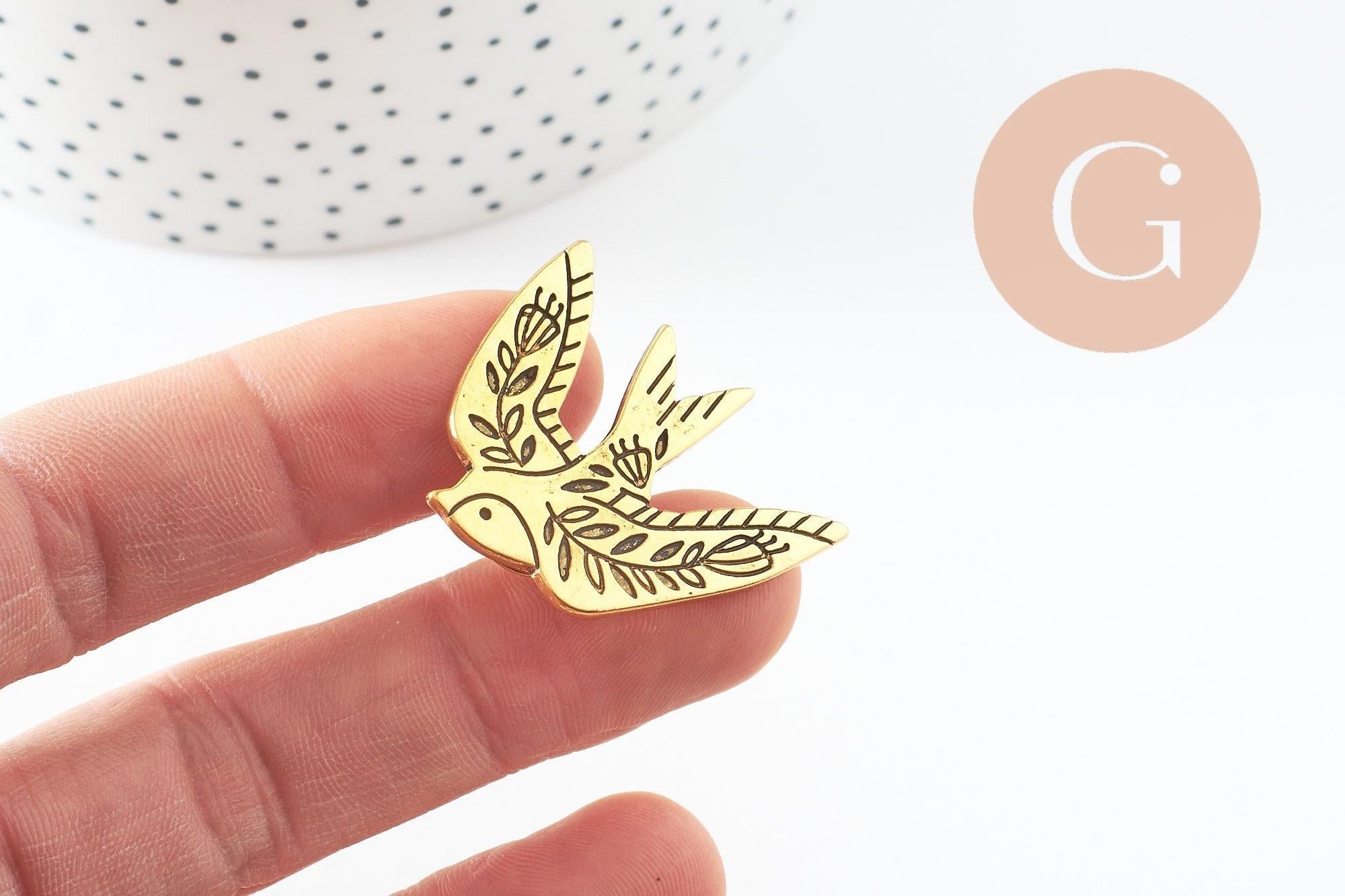 Gingerlily Broche hirondelle dorée 33mm acier inoxydable x1