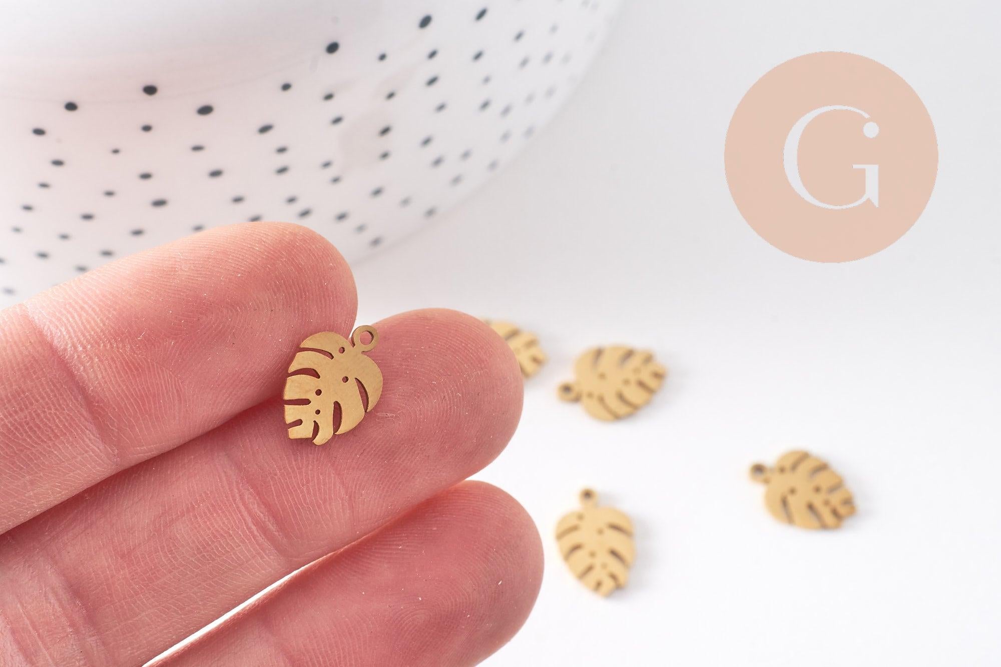 Gingerlily Pendentifs G10541 feuille monstera acier doré 13mm x2