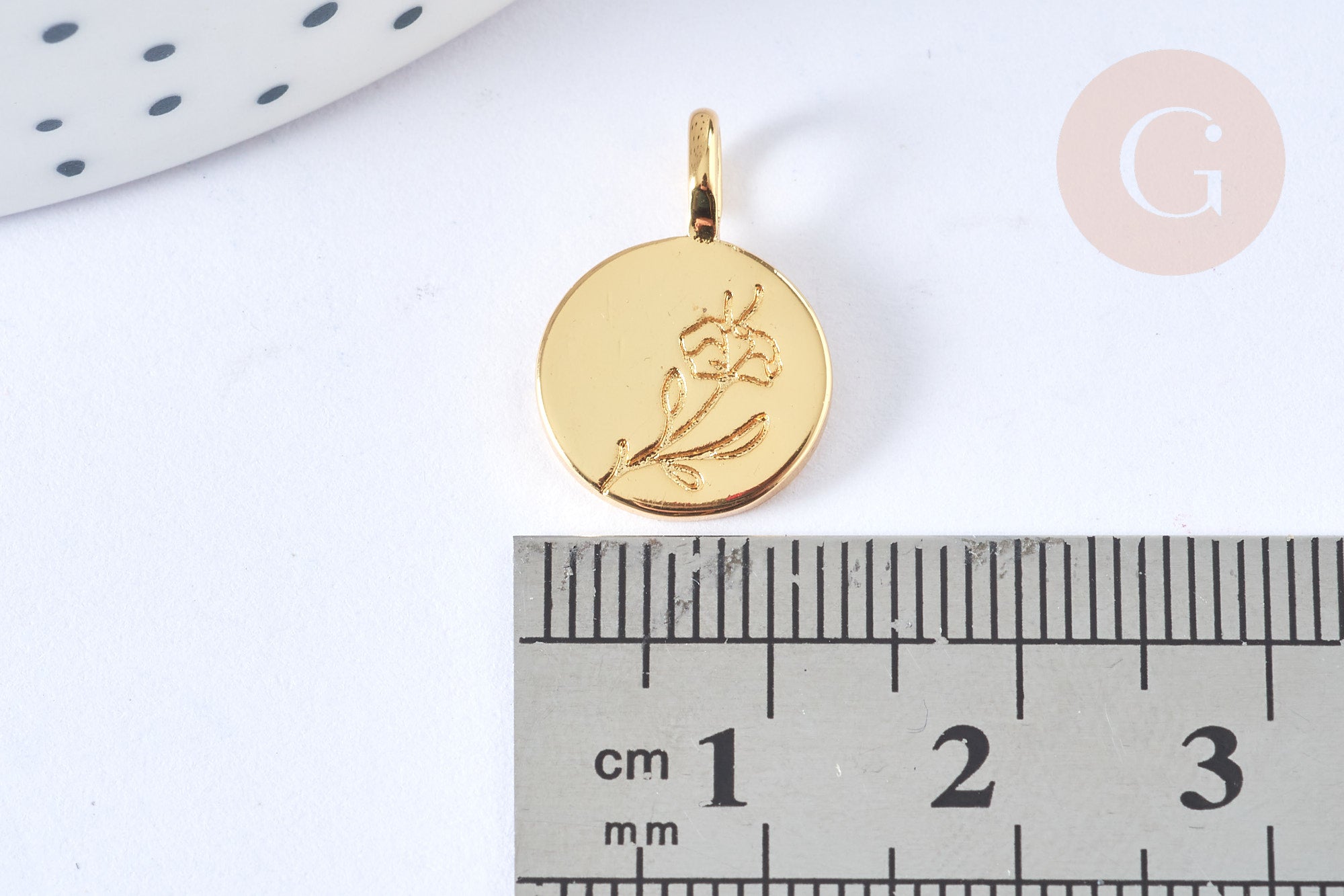 Gingerlily Pendentifs médaille ronde fleur laiton doré 17,5mm x1