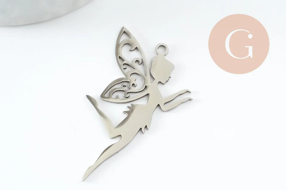 Gingerlily fée ange G9803 pendentif acier platine 41mm x1