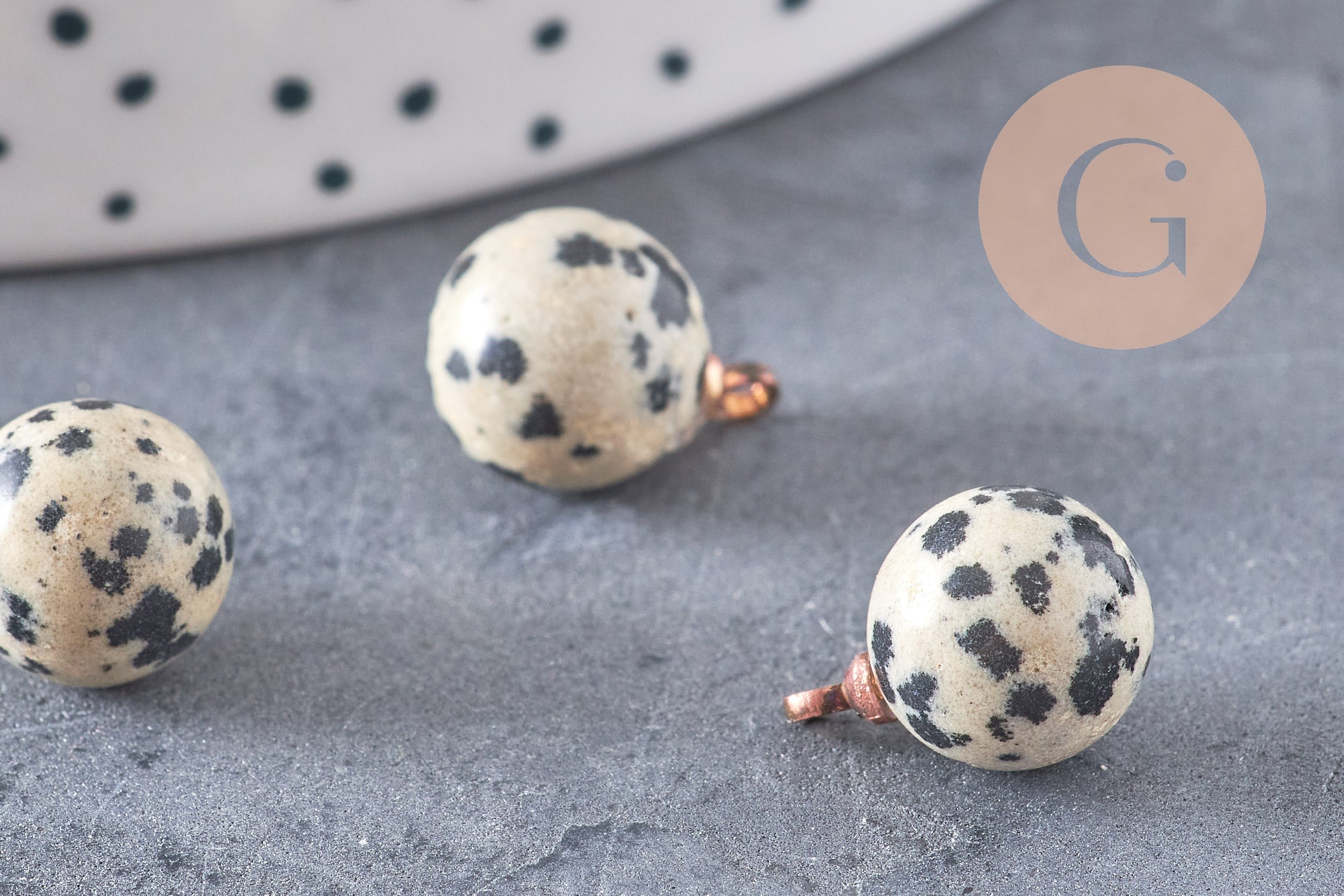 Gingerlily Perles Pendentif Goutte Jaspe Dalmatien 14mm x1