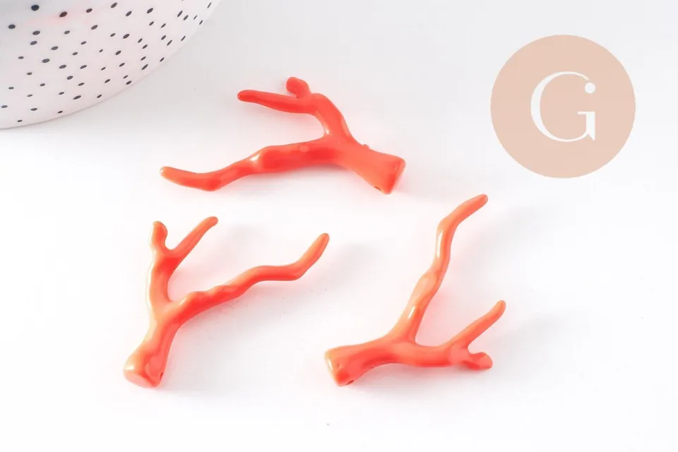 Gingerlily Pendentif Branche Corail Plastique Orange 48mm x2