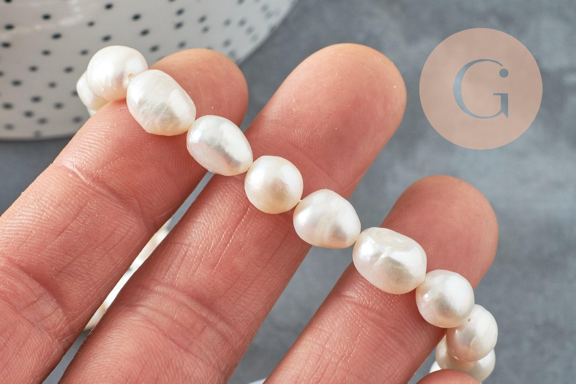 Gingerlily Perles eau douce G2433 blanches 8-9mm fil 33cm