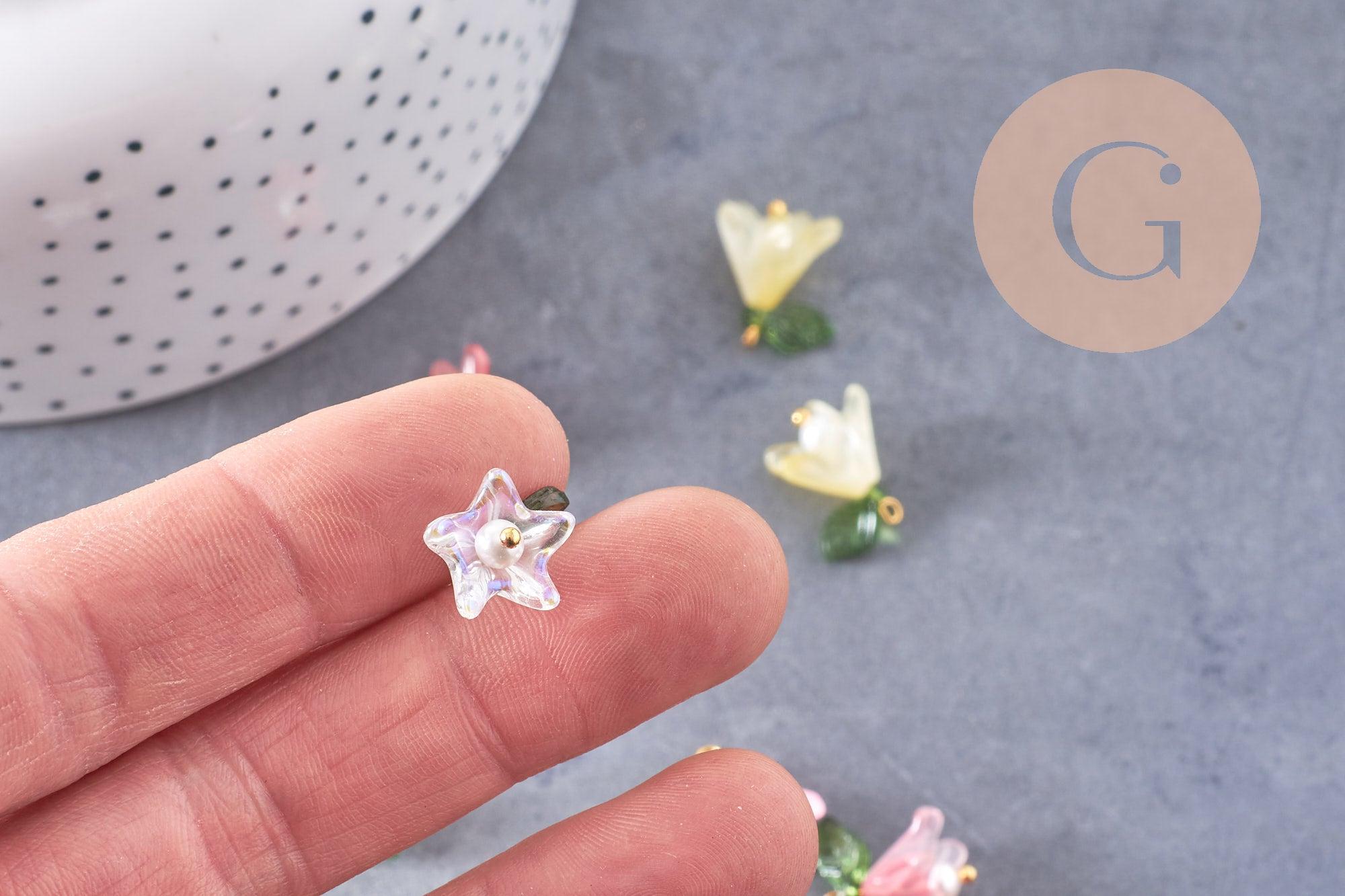 Gingerlily Pendentifs G10326 breloque fleur verre doré 15mm x5