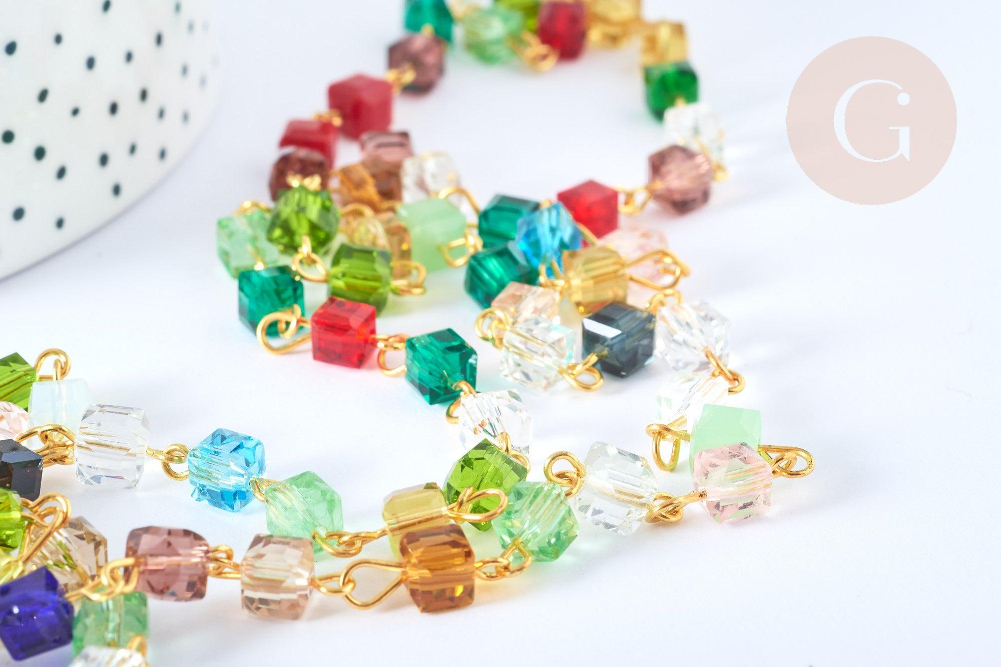 Gingerlily Chaînes G7659 chaîne cube cristal doré 1 mètre