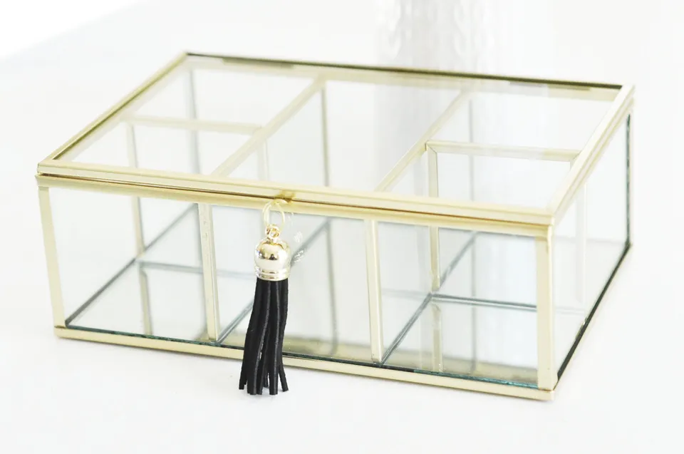 Gingerlily G3258 boîte verre rectangle dorée 18 cm