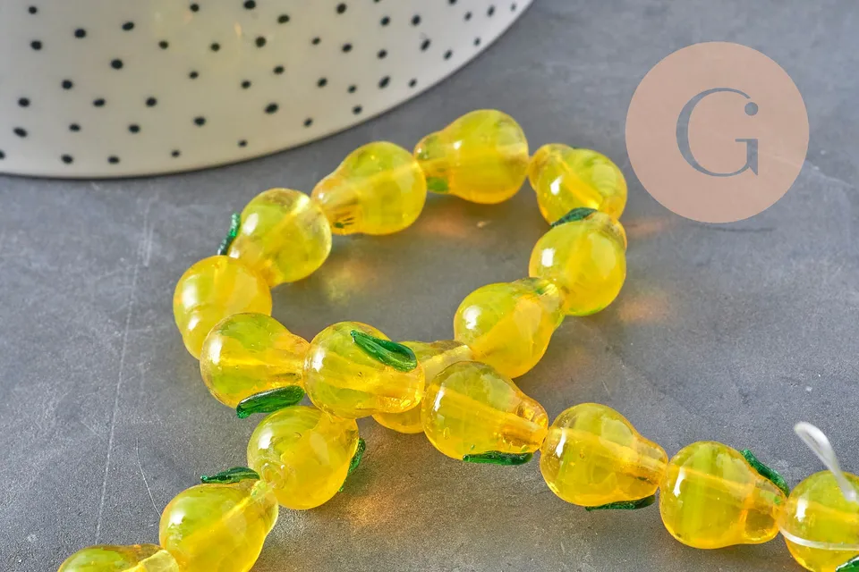 Gingerlily Perles G11021 perle poire verre tchèque jaune fil 28cm