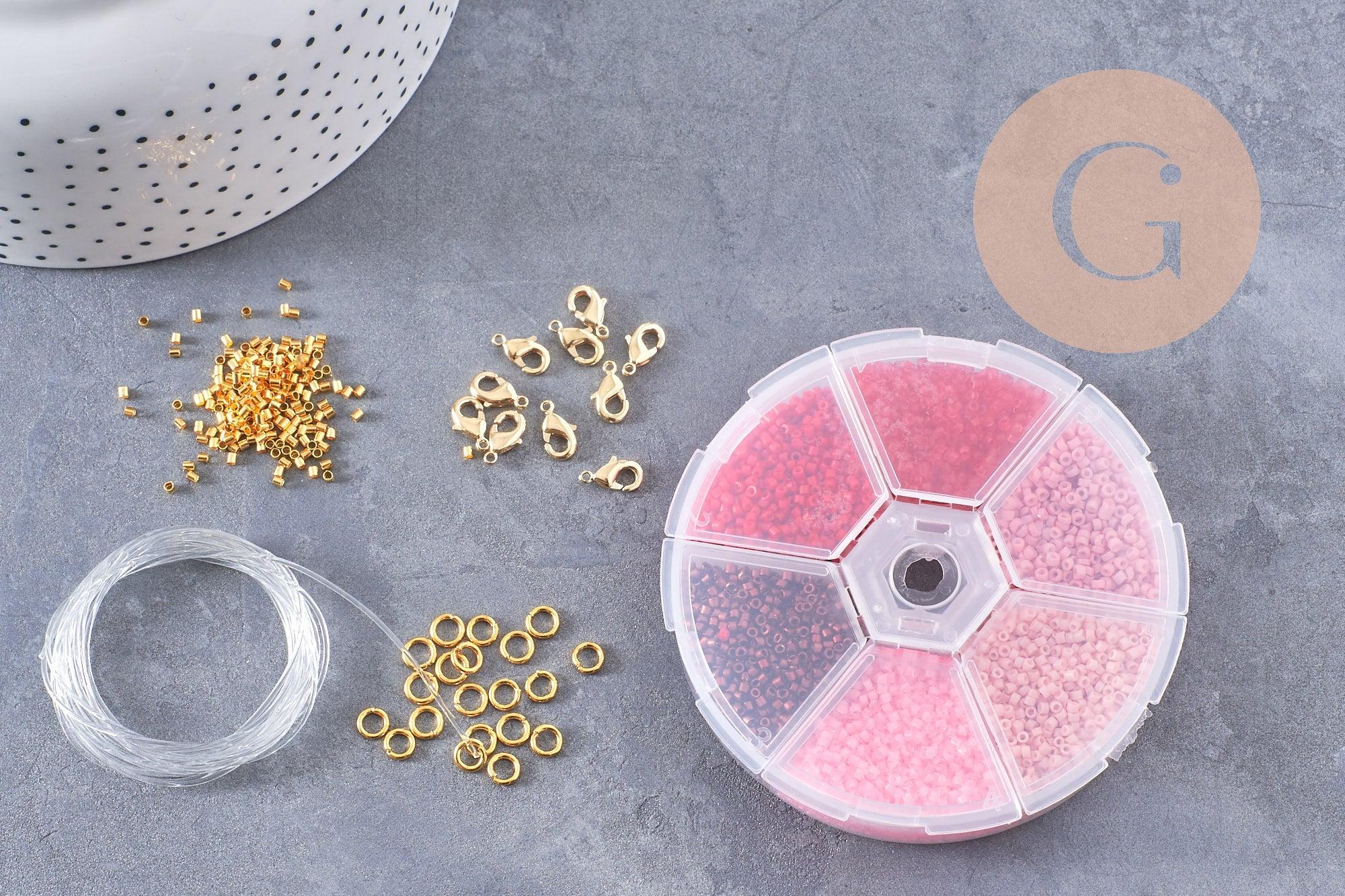 Gingerlily G9189 kit perles rocaille tube verre mix rose