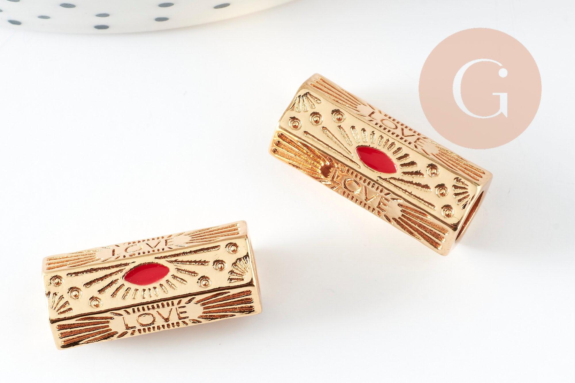 Gingerlily Perle tube talisman LOVE doré rouge 21mm x1 G9409