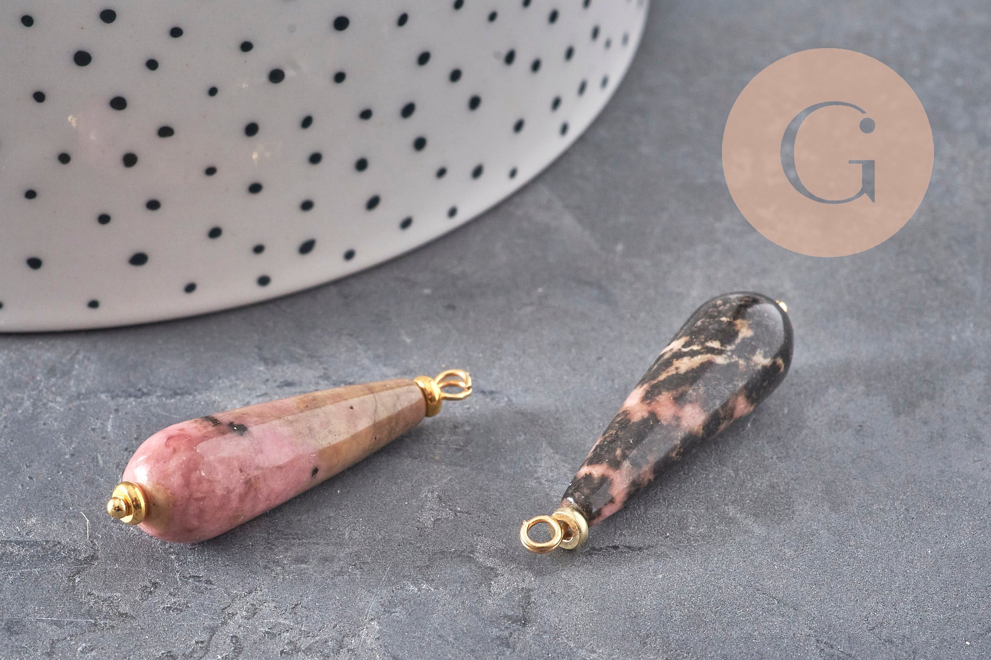 Gingerlily Pendentif goutte G11122 rhodonite rose 38mm x1