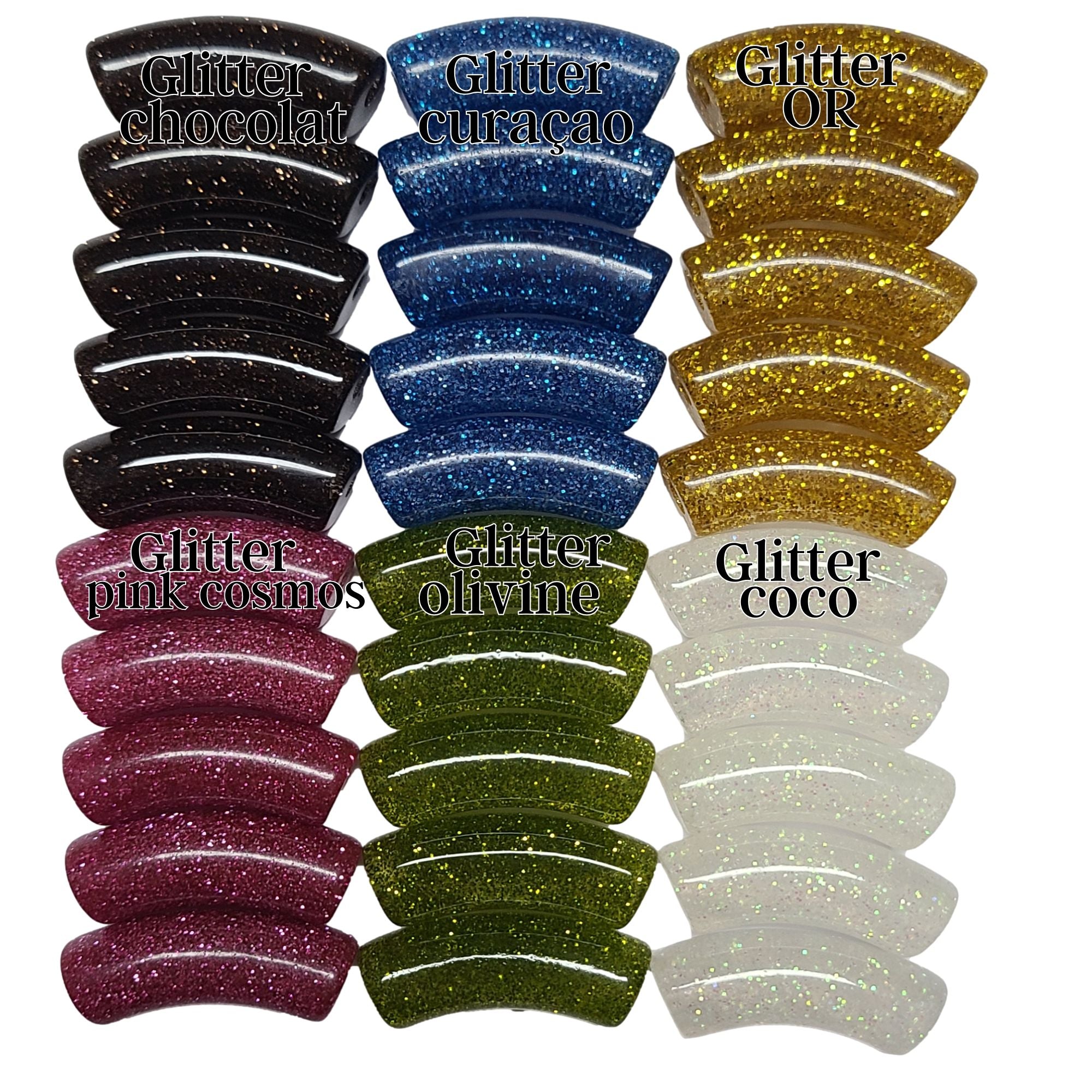 ARTSHOP Camaieux 85 lot 30 tubes incurvés 12mm glitter