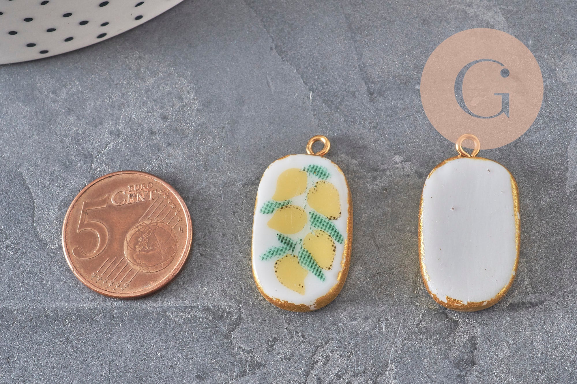 Gingerlily G11304 pendentif ovale céramique citrons 16mm doré