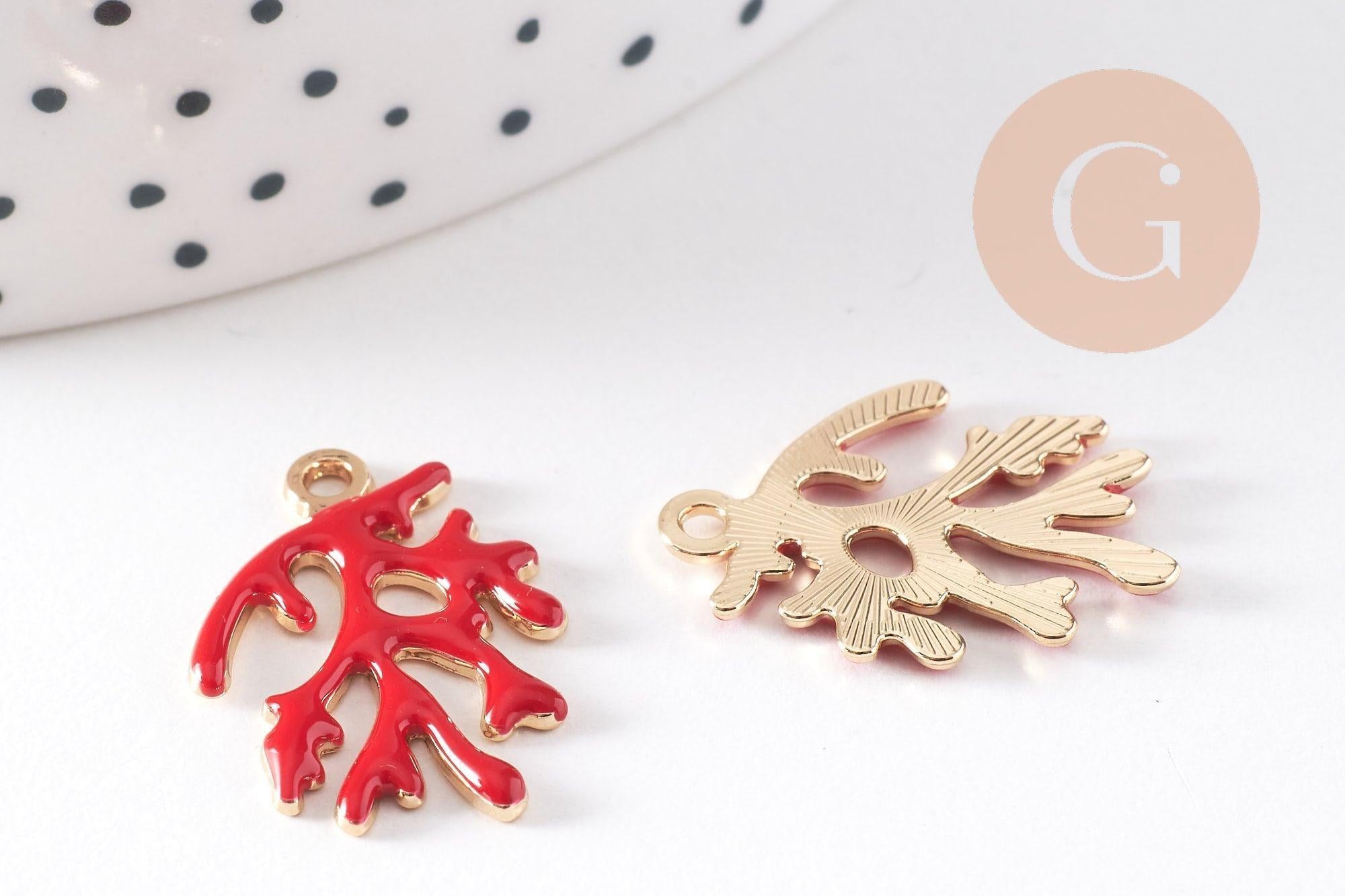 Gingerlily Pendentifs corail émail rouge doré x2