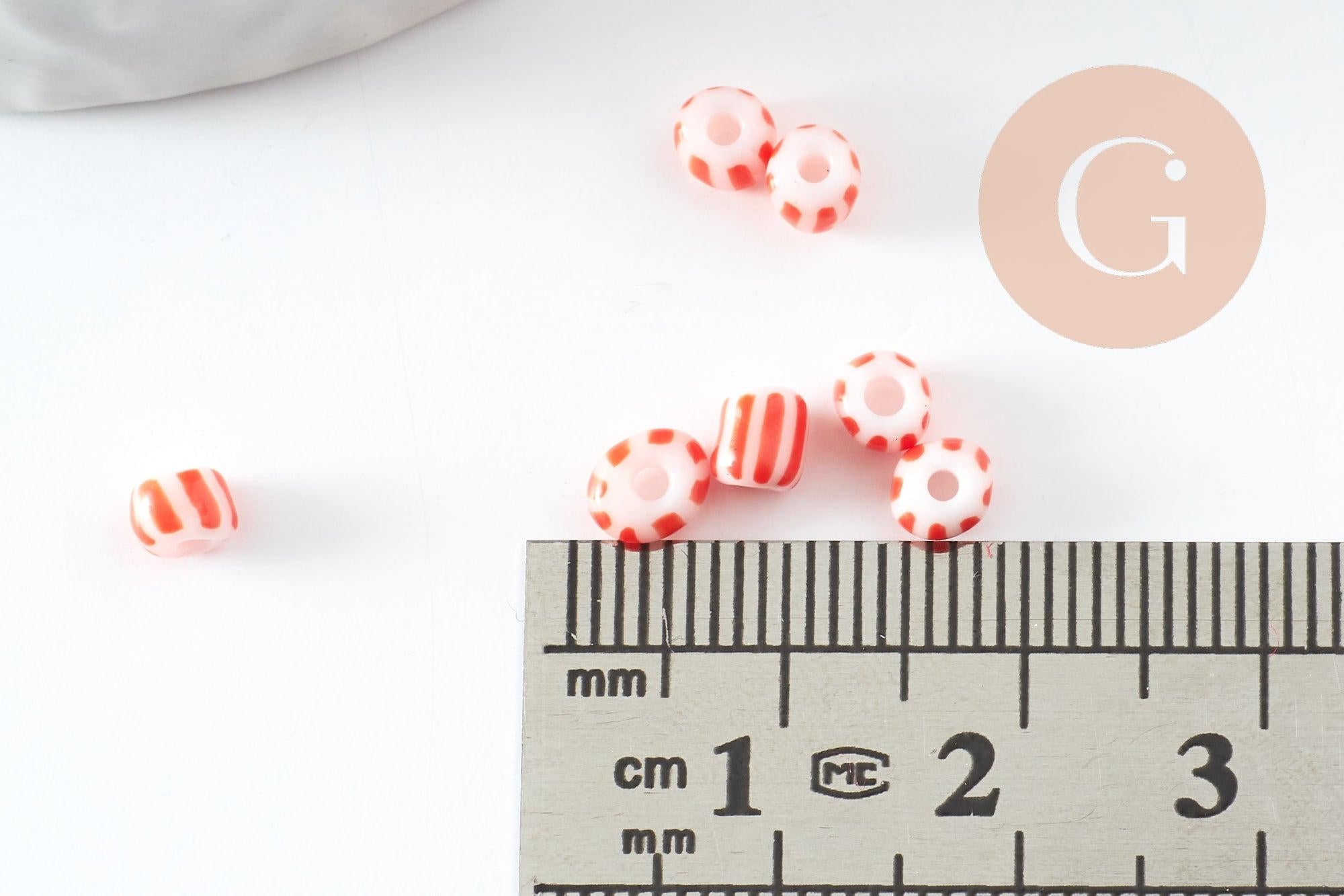 Gingerlily Perles DIY rocaille verre rayé rouge blanc 3-4,5mm 10g