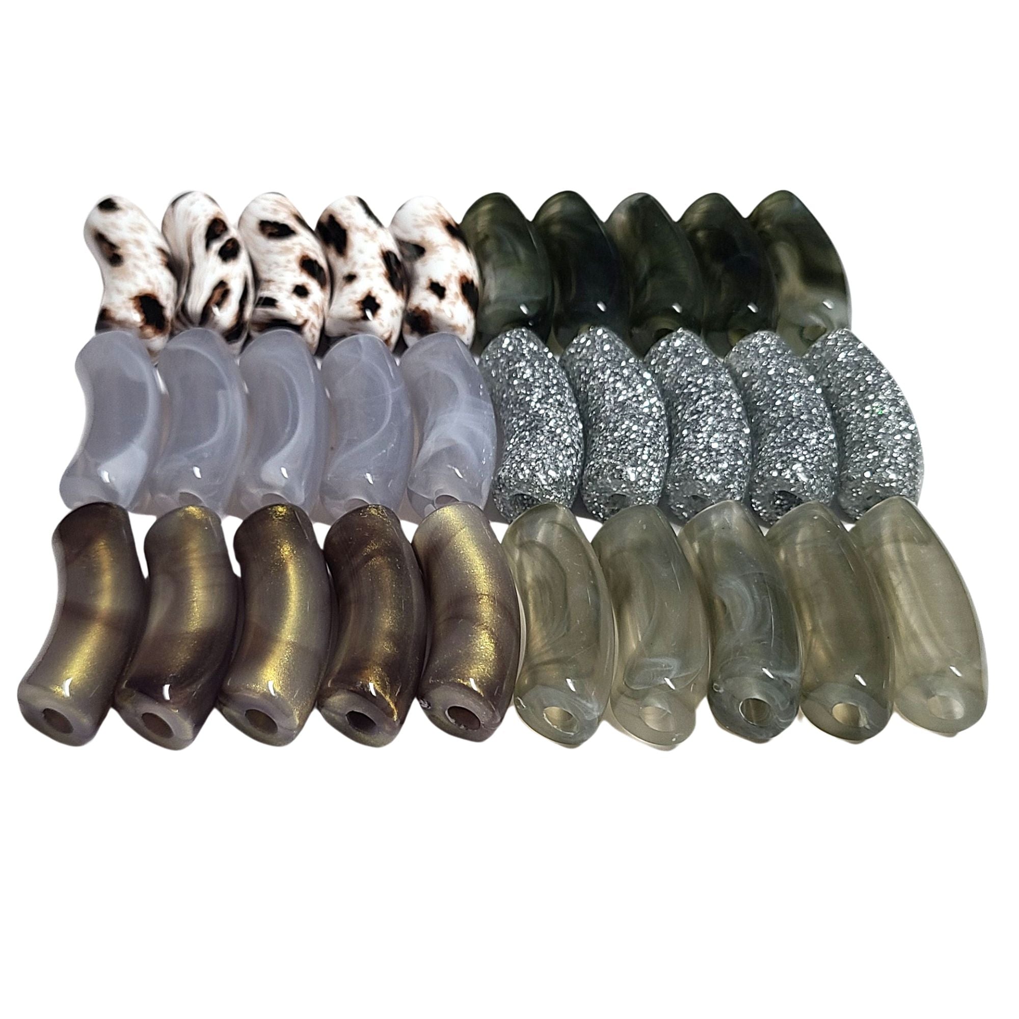 ARTSHOP Camaieux 92 tubes incurvés gris lot 30 perles 12mm