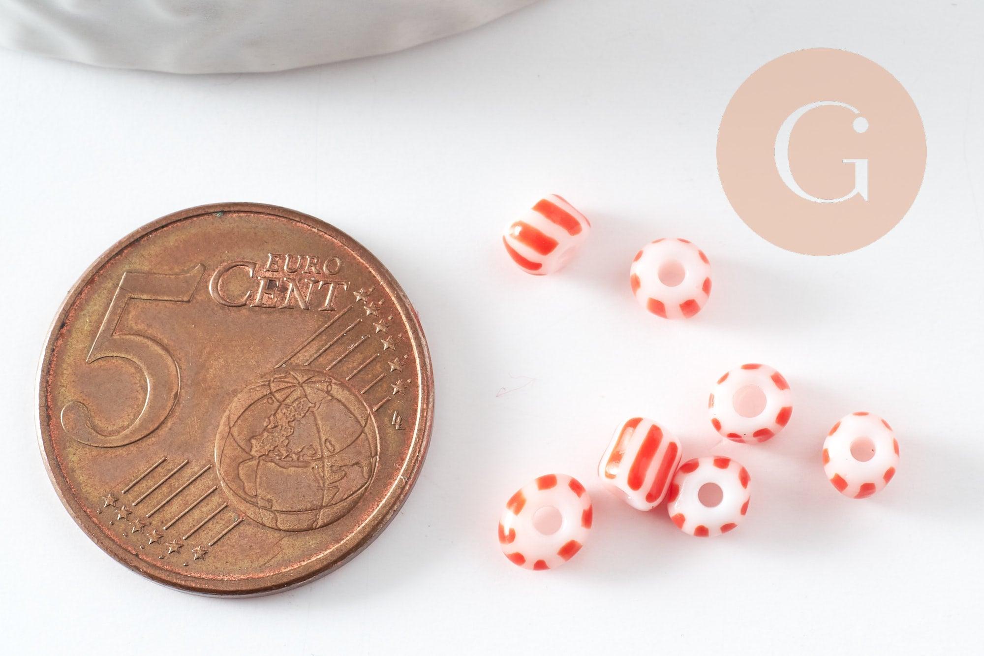 Gingerlily Perles DIY rocaille verre rayé rouge blanc 3-4,5mm 10g