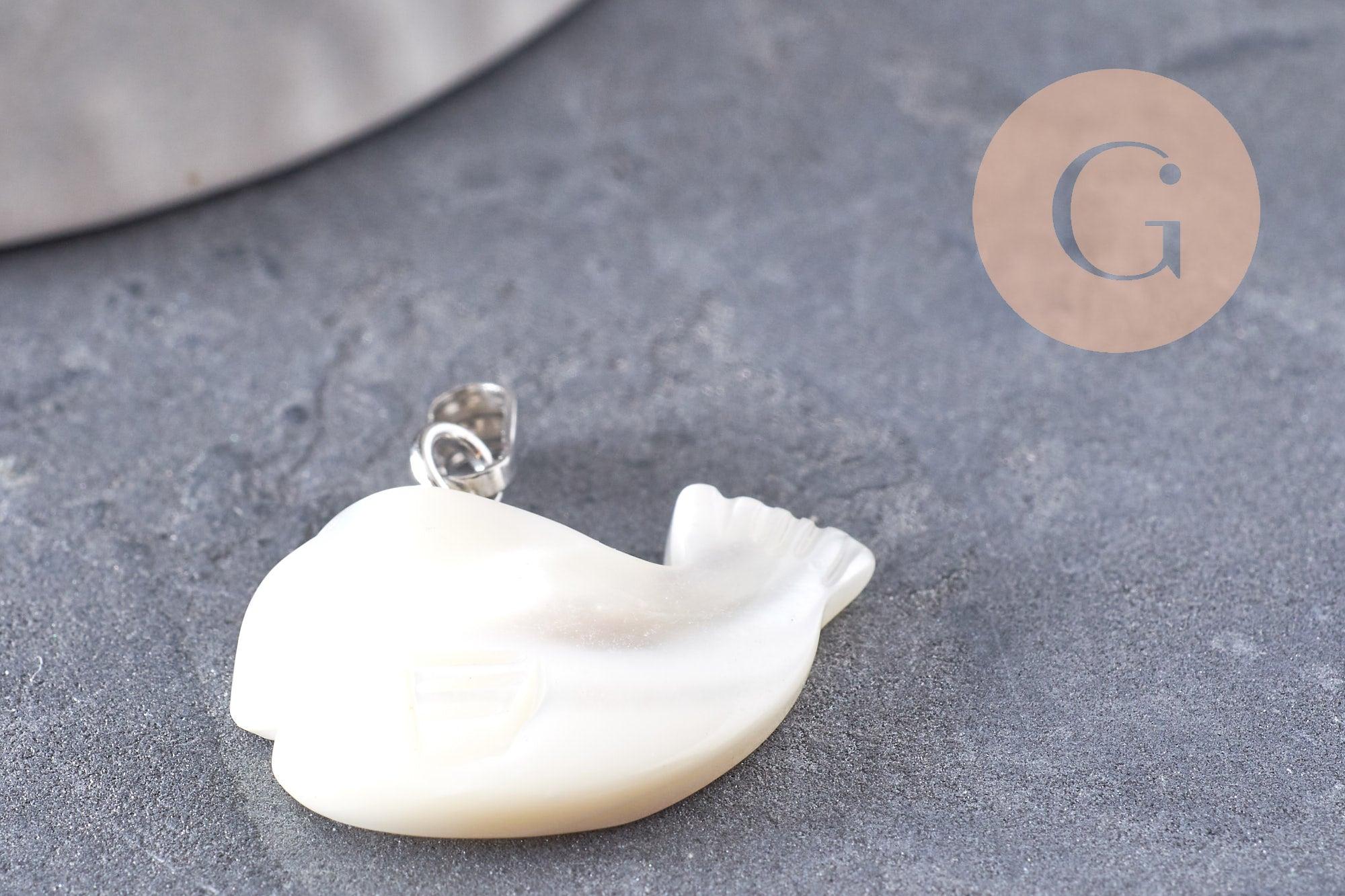 Gingerlily Pendentifs G9914 baleine nacre blanche 19,5mm pendentif x1