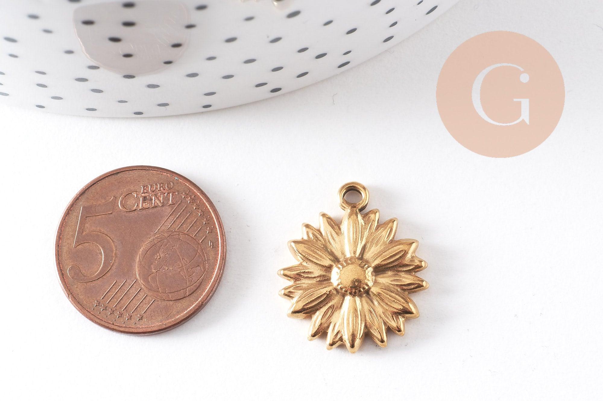 Gingerlily Pendentifs G10481 médaille marguerite dorée 21,5mm x1