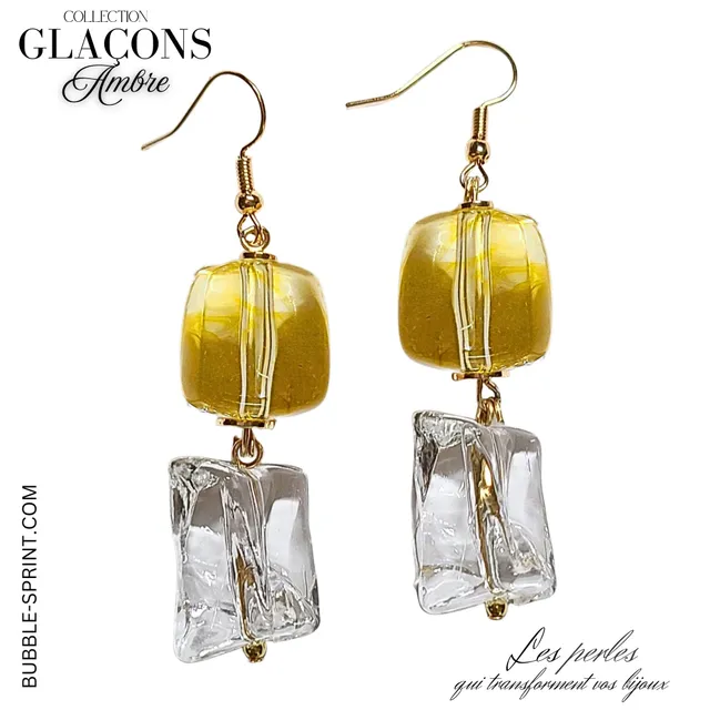 ARTSHOP Glaçons Boucles Ambre 6cm kit plaqué or