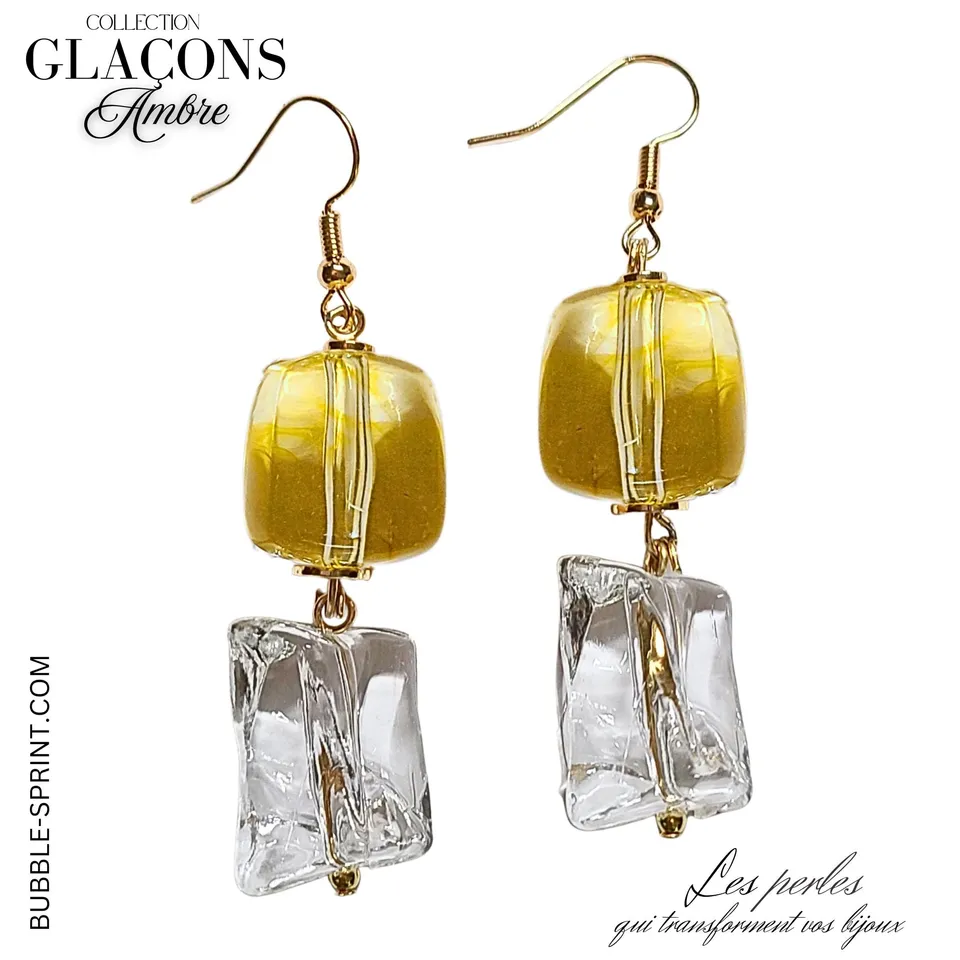 ARTSHOP Glaçons Boucles Ambre 6cm kit plaqué or