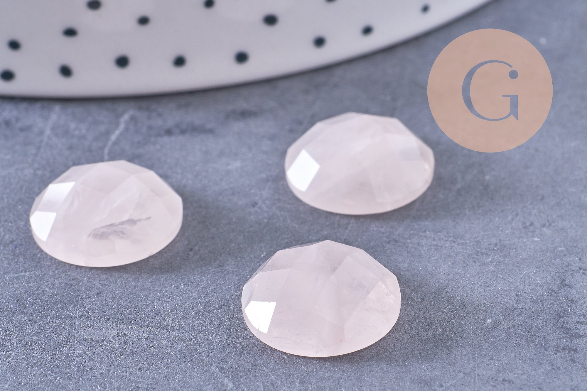 Gingerlily Cabochon rond quartz rose naturel facetté 16 mm x1
