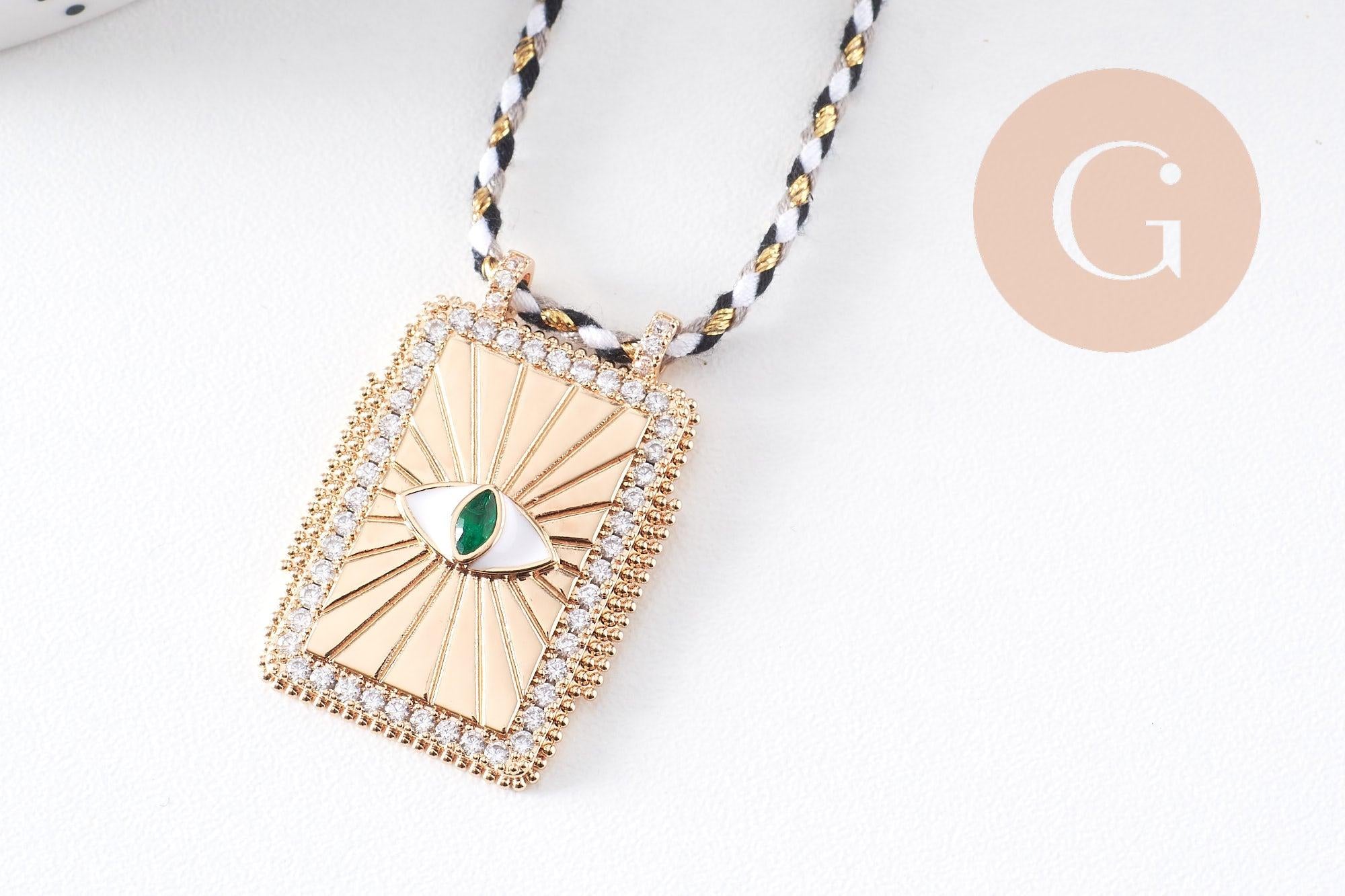 Gingerlily Collier médaille œil doré cordon tressé 45cm x1
