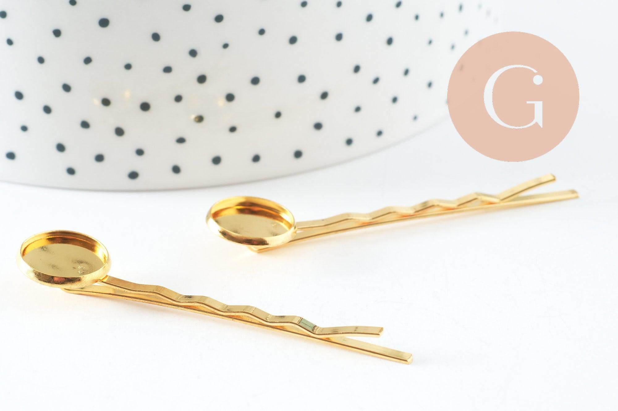 Gingerlily Supports barrette dorée cabochon 12mm 55mm x5