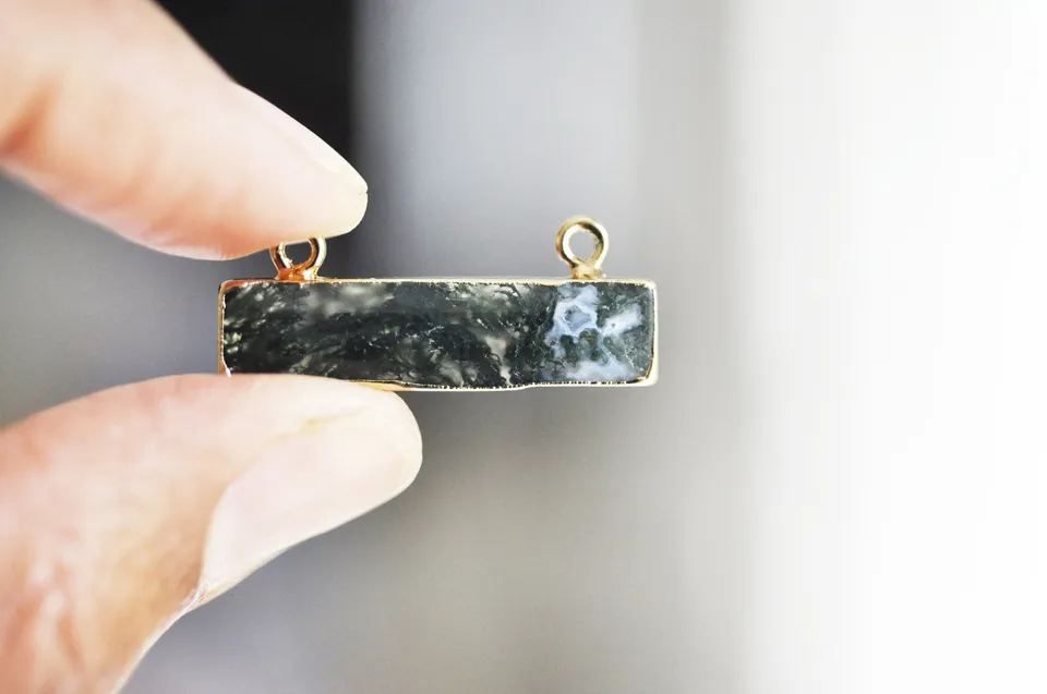 Gingerlily pendentif G2654 agate mousse verte rectangle 30.5mm