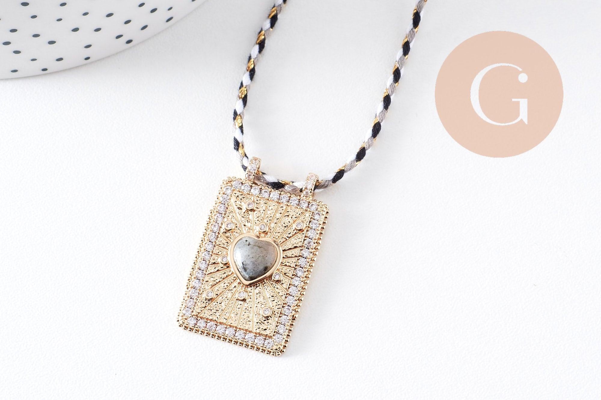 Gingerlily collier médaille cœur pyrite zircons cordon 45cm