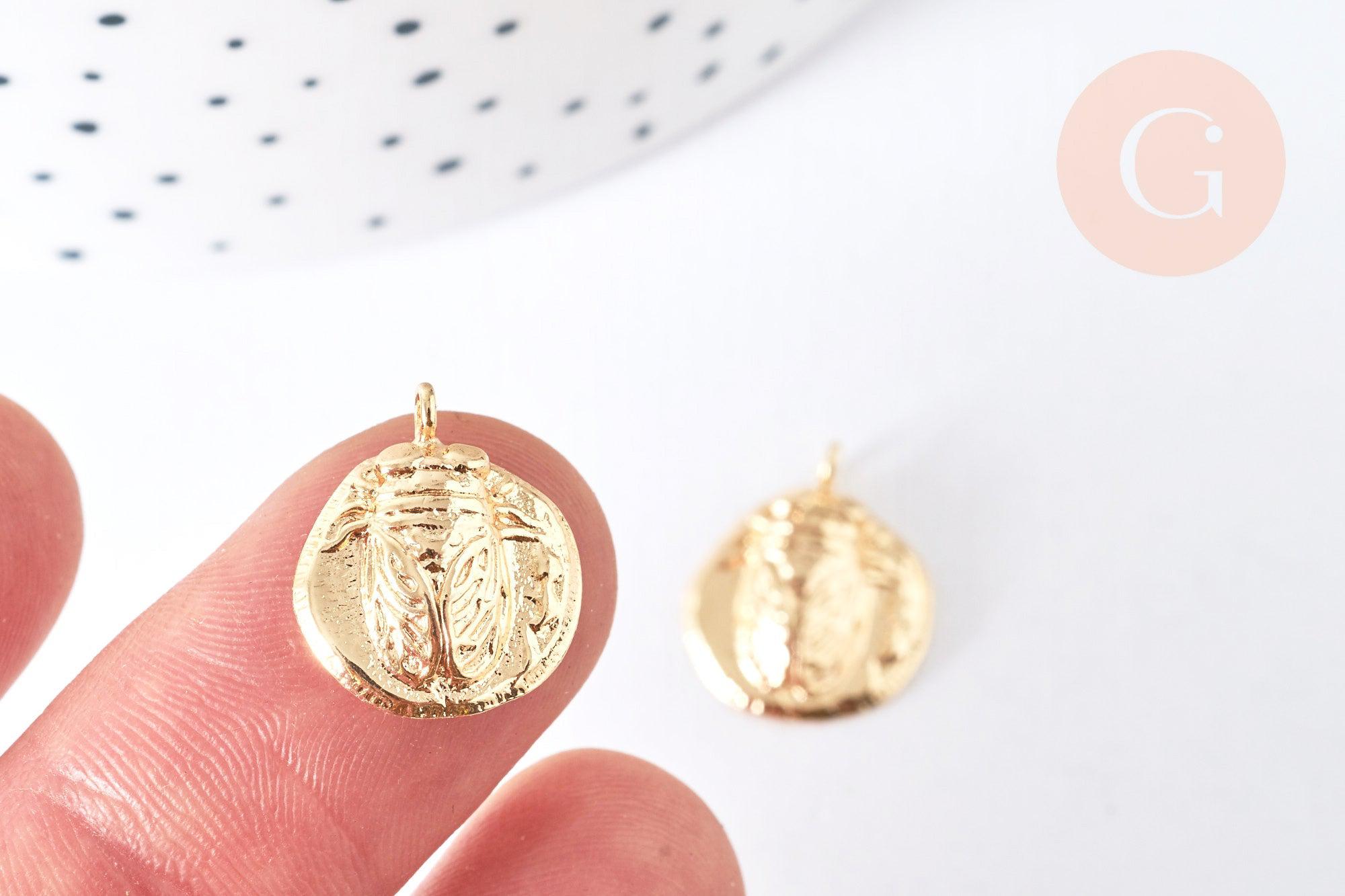 Gingerlily G7122 pendentif médaille cigale laiton doré 16mm