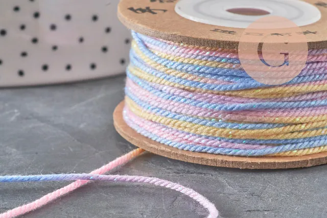 Gingerlily Cordon coton multicolore pastel 1mm 5m