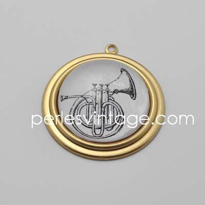 Gingerlily Pendentif trompette laiton doré bijou musique x1