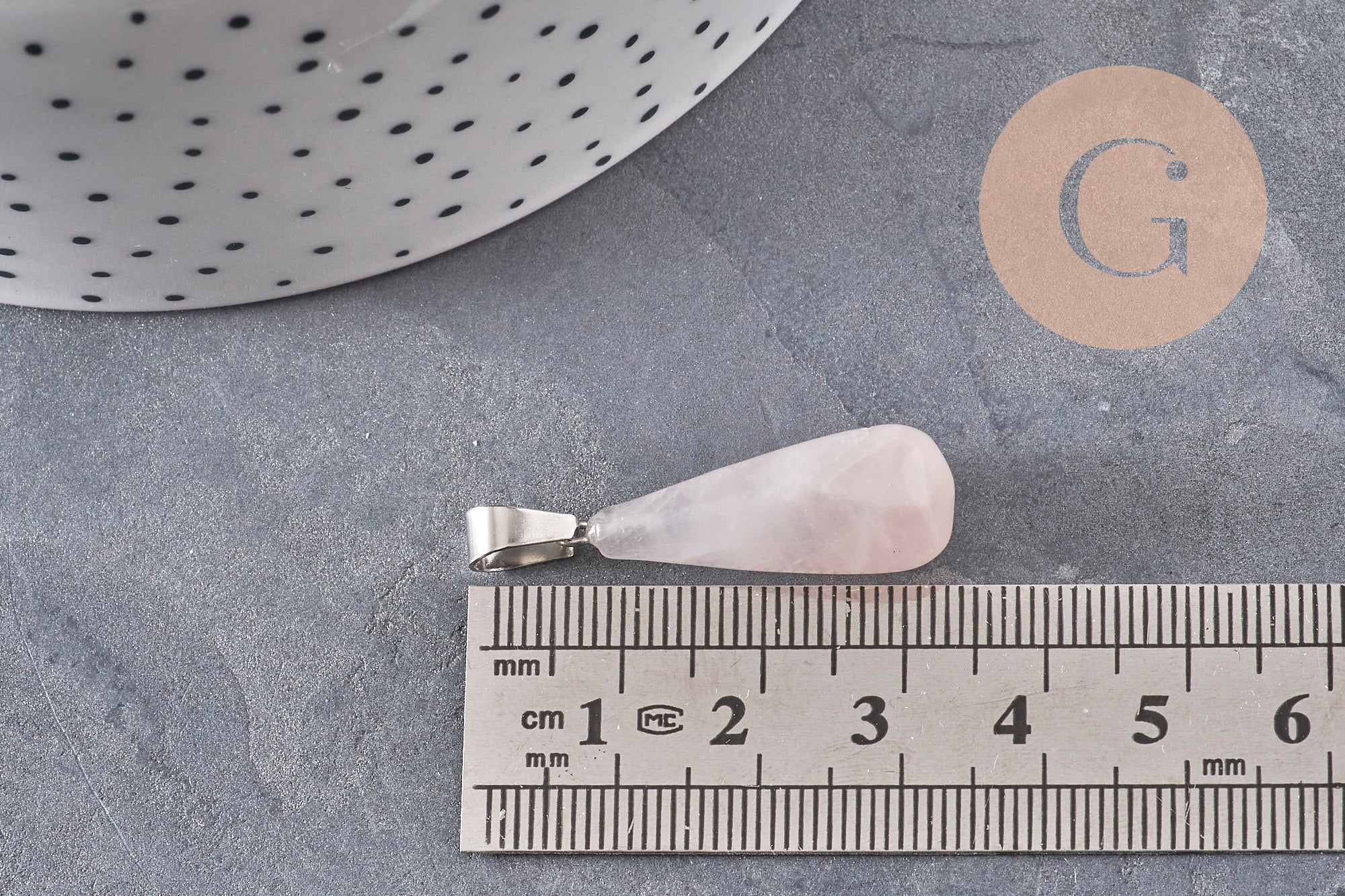 Gingerlily pendentif goutte quartz rose G11118 28mm