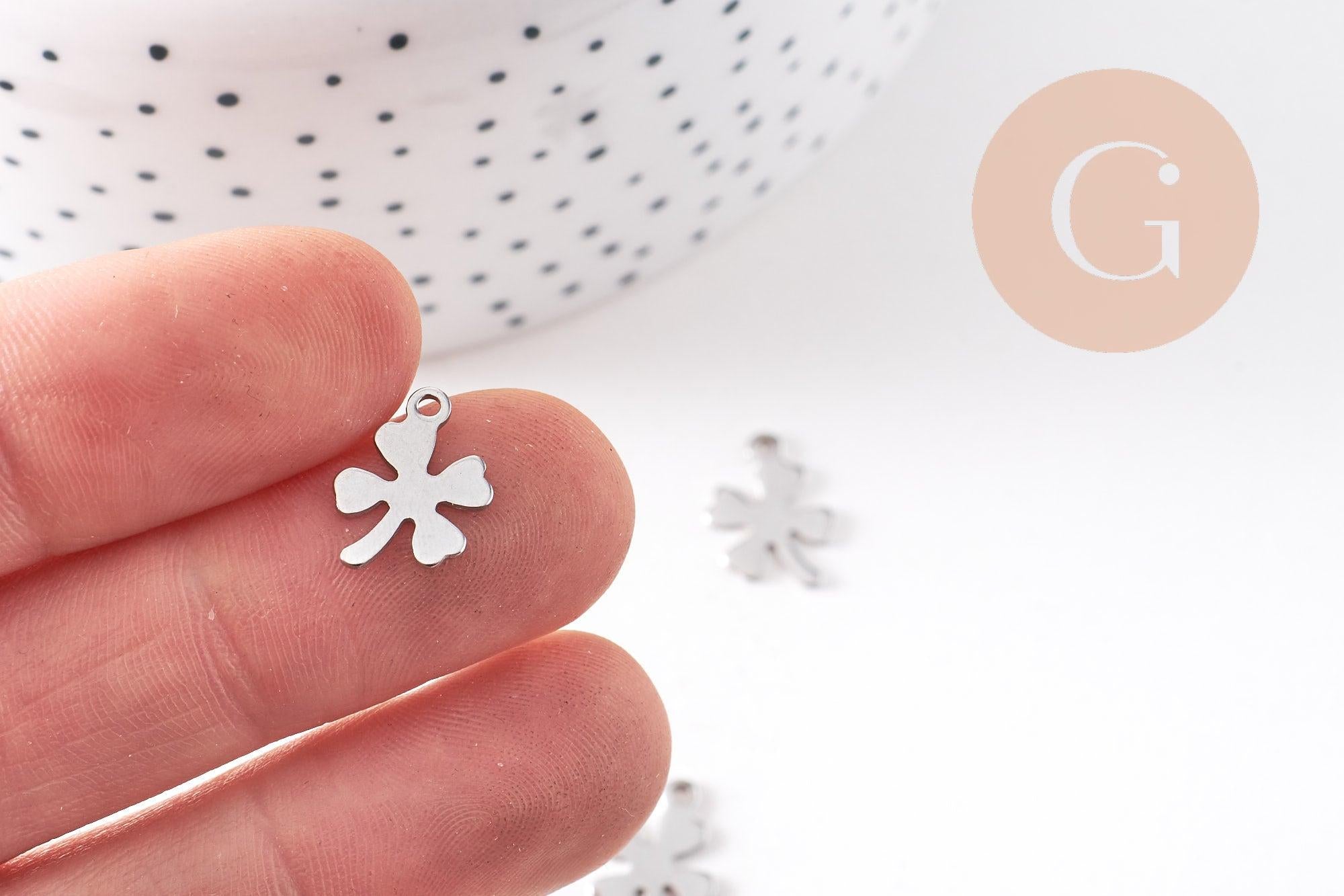 Gingerlily Trèfle 4 feuilles pendentif acier 13.5mm x2