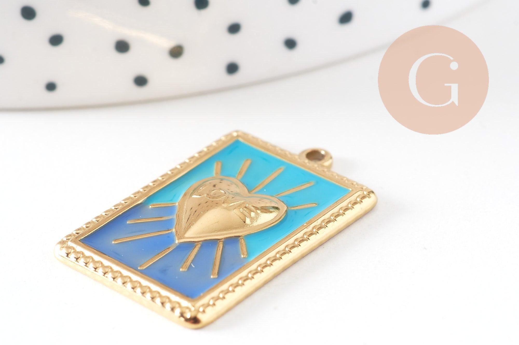 Gingerlily Pendentifs G10801 pendentif rectangle cœur bleu 28mm x1